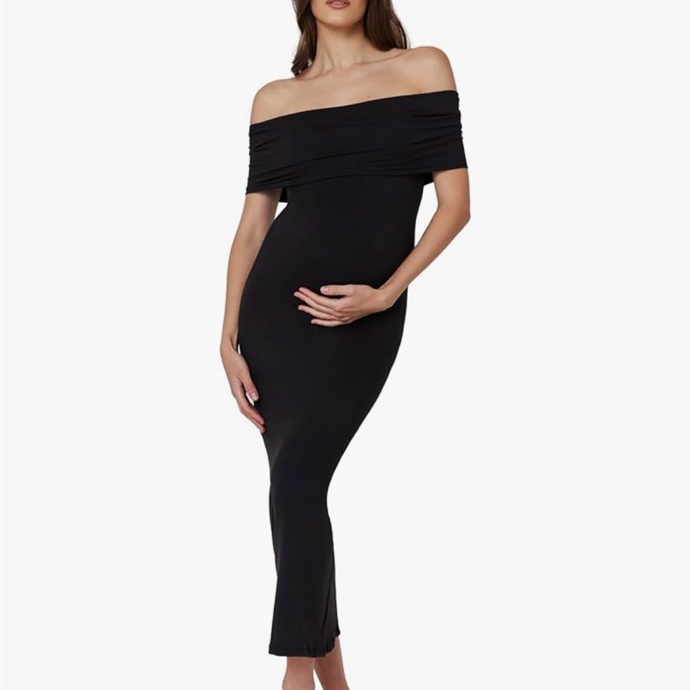 Black Off-Shoulder Strapless Maternity Dress